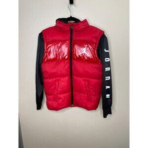 Air Jordan Youth Red Puffer Vest Jacket w/ Black Sleeved Hoodie Large 12-13 Yrs
